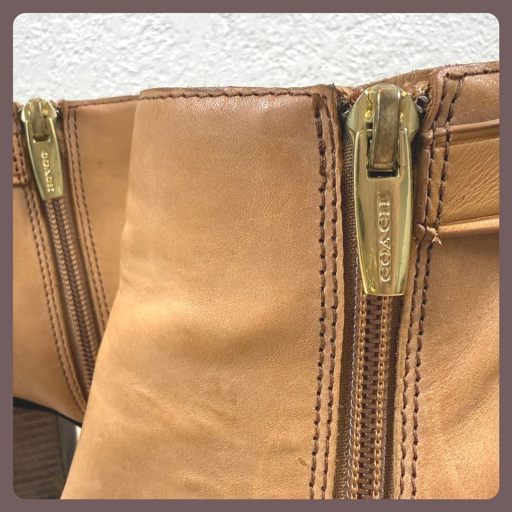 Coach Tan Leather Side Zip Block Heel Ankle Booties Women's Size 7.5‎ - Picture 15 of 16